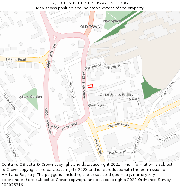 7, HIGH STREET, STEVENAGE, SG1 3BG: Location map and indicative extent of plot