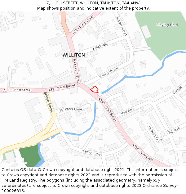 7, HIGH STREET, WILLITON, TAUNTON, TA4 4NW: Location map and indicative extent of plot