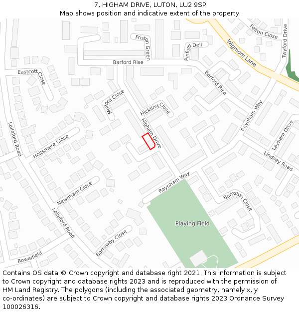 7, HIGHAM DRIVE, LUTON, LU2 9SP: Location map and indicative extent of plot