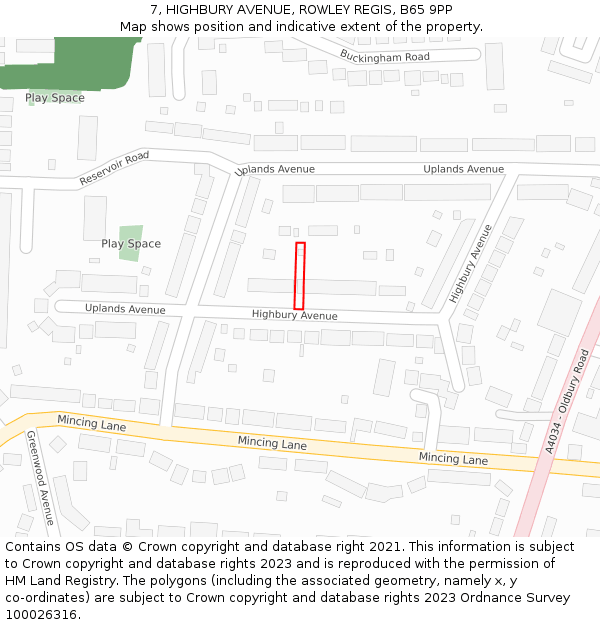 7, HIGHBURY AVENUE, ROWLEY REGIS, B65 9PP: Location map and indicative extent of plot