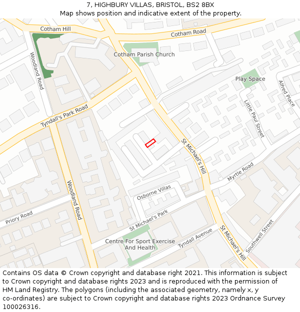 7, HIGHBURY VILLAS, BRISTOL, BS2 8BX: Location map and indicative extent of plot