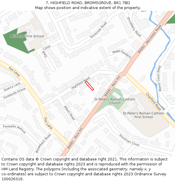 7, HIGHFIELD ROAD, BROMSGROVE, B61 7BD: Location map and indicative extent of plot