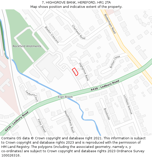 7, HIGHGROVE BANK, HEREFORD, HR1 2TA: Location map and indicative extent of plot