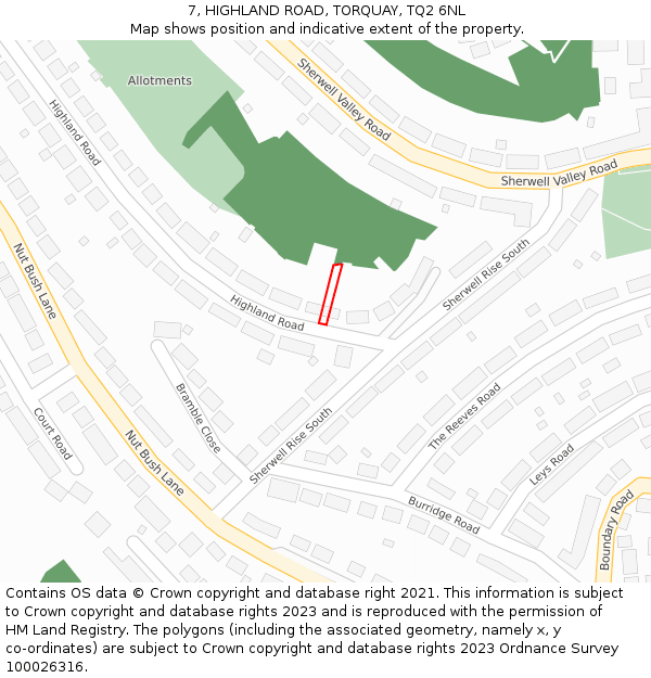 7, HIGHLAND ROAD, TORQUAY, TQ2 6NL: Location map and indicative extent of plot