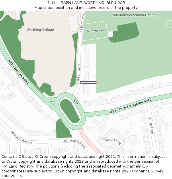 7, HILL BARN LANE, WORTHING, BN14 9QB: Location map and indicative extent of plot