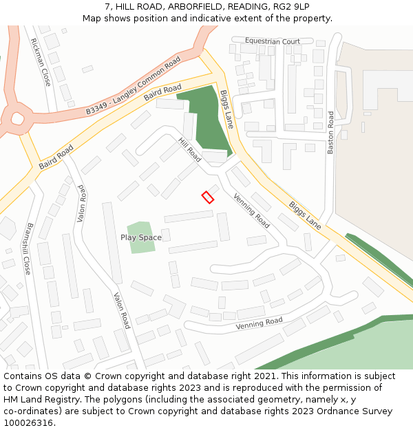 7, HILL ROAD, ARBORFIELD, READING, RG2 9LP: Location map and indicative extent of plot