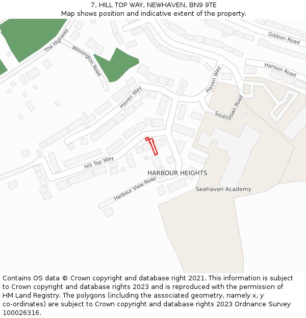 7, HILL TOP WAY, NEWHAVEN, BN9 9TE: Location map and indicative extent of plot