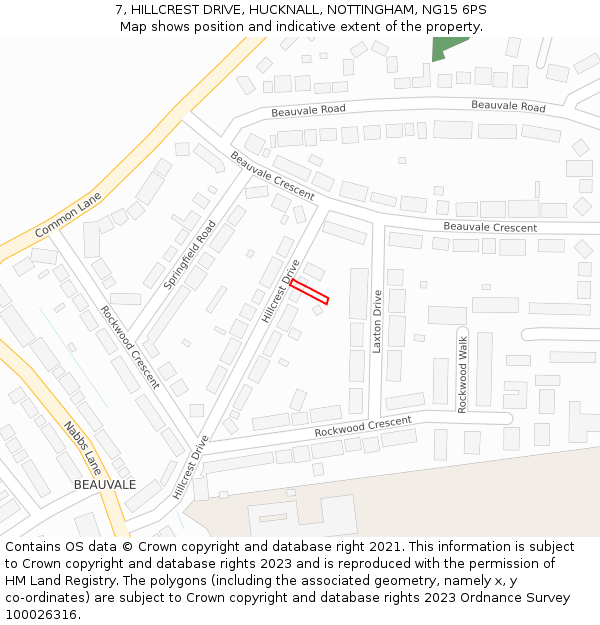 7, HILLCREST DRIVE, HUCKNALL, NOTTINGHAM, NG15 6PS: Location map and indicative extent of plot