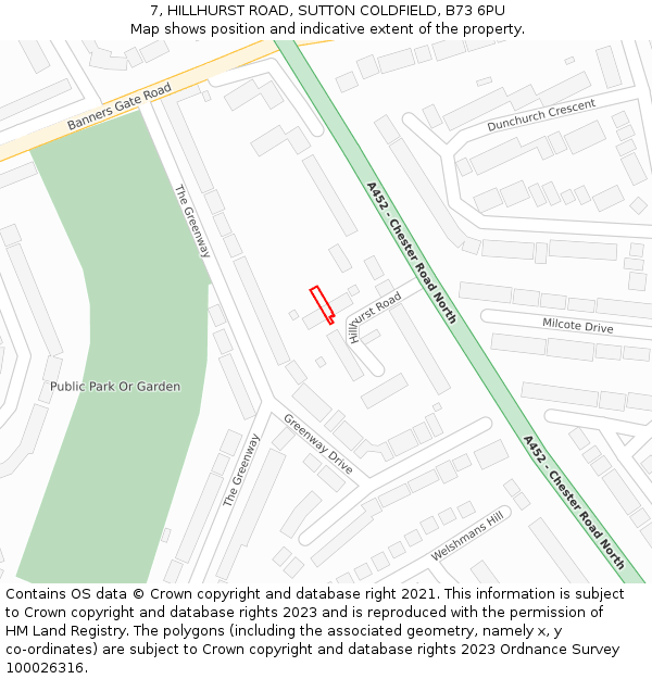 7, HILLHURST ROAD, SUTTON COLDFIELD, B73 6PU: Location map and indicative extent of plot