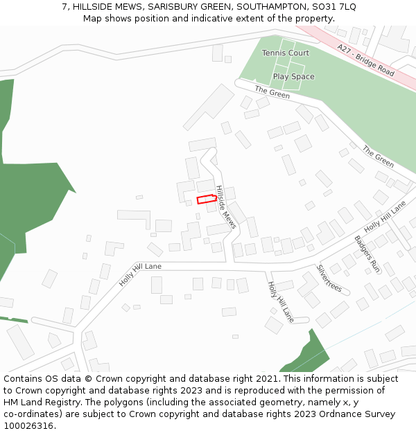 7, HILLSIDE MEWS, SARISBURY GREEN, SOUTHAMPTON, SO31 7LQ: Location map and indicative extent of plot