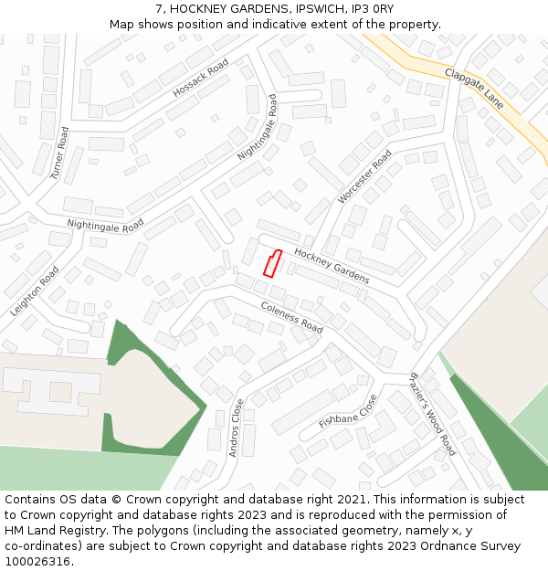 7, HOCKNEY GARDENS, IPSWICH, IP3 0RY: Location map and indicative extent of plot