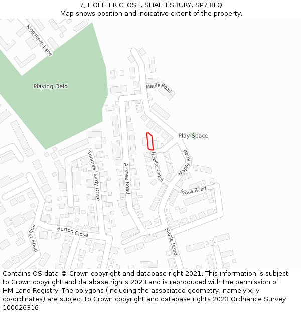 7, HOELLER CLOSE, SHAFTESBURY, SP7 8FQ: Location map and indicative extent of plot
