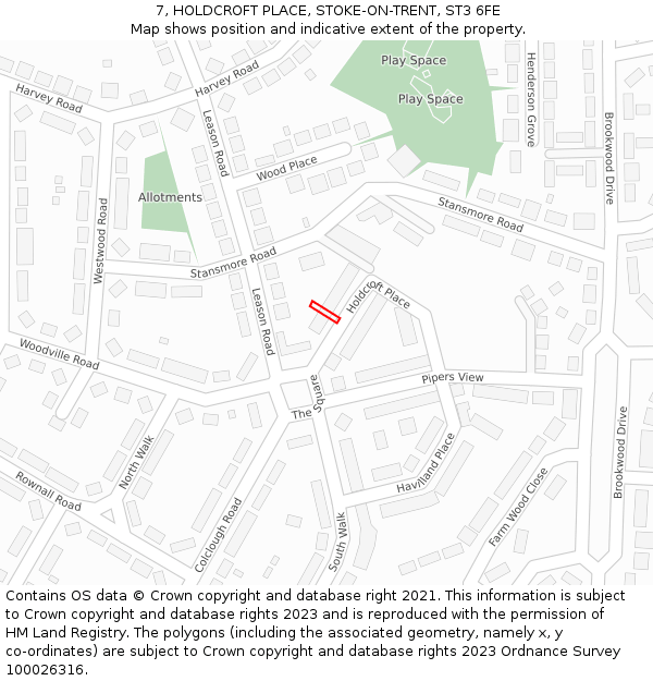 7, HOLDCROFT PLACE, STOKE-ON-TRENT, ST3 6FE: Location map and indicative extent of plot