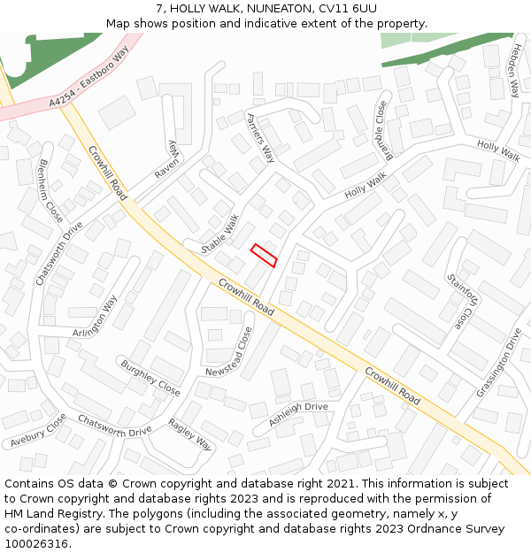 7, HOLLY WALK, NUNEATON, CV11 6UU: Location map and indicative extent of plot