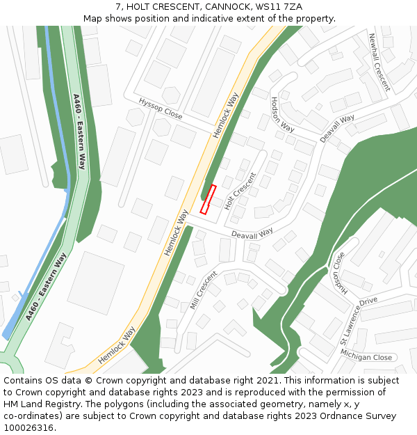 7, HOLT CRESCENT, CANNOCK, WS11 7ZA: Location map and indicative extent of plot