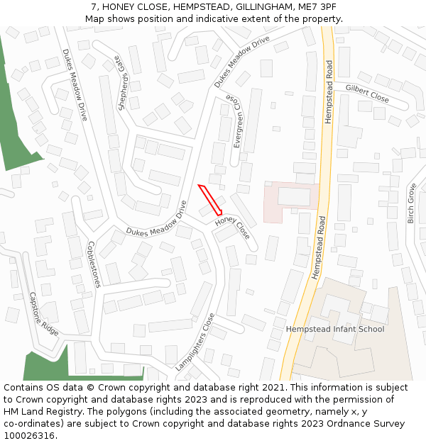 7, HONEY CLOSE, HEMPSTEAD, GILLINGHAM, ME7 3PF: Location map and indicative extent of plot