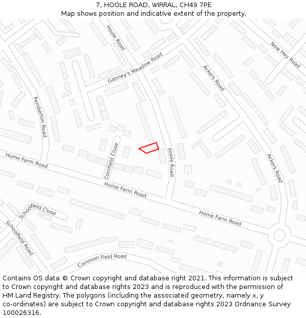 7, HOOLE ROAD, WIRRAL, CH49 7PE: Location map and indicative extent of plot