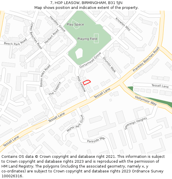 7, HOP LEASOW, BIRMINGHAM, B31 5JN: Location map and indicative extent of plot