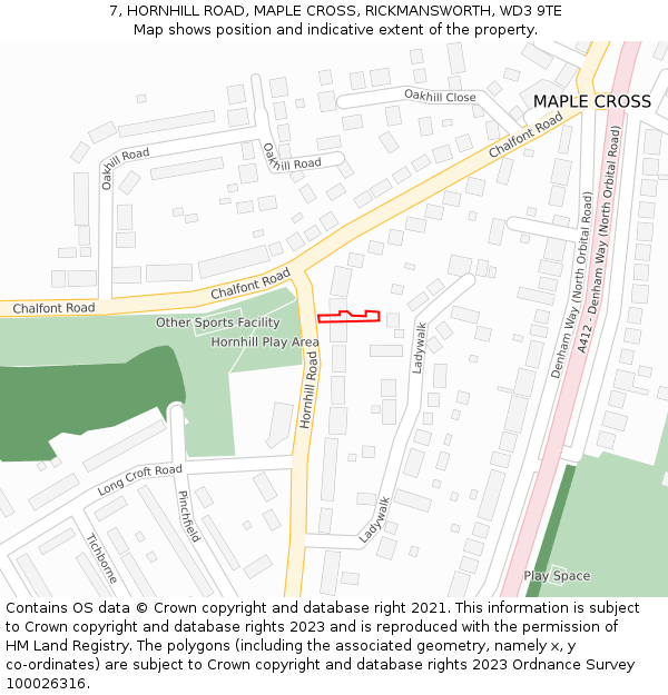 7, HORNHILL ROAD, MAPLE CROSS, RICKMANSWORTH, WD3 9TE: Location map and indicative extent of plot
