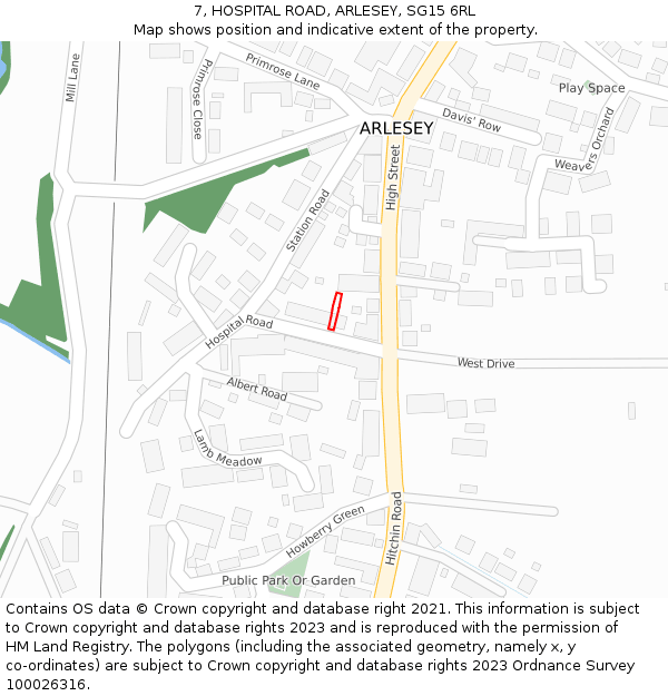 7, HOSPITAL ROAD, ARLESEY, SG15 6RL: Location map and indicative extent of plot