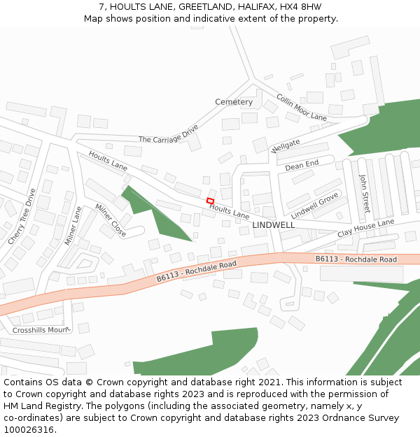 7, HOULTS LANE, GREETLAND, HALIFAX, HX4 8HW: Location map and indicative extent of plot