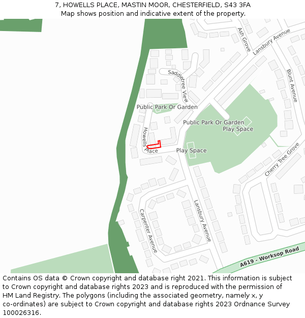 7, HOWELLS PLACE, MASTIN MOOR, CHESTERFIELD, S43 3FA: Location map and indicative extent of plot