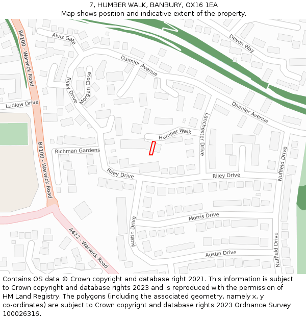 7, HUMBER WALK, BANBURY, OX16 1EA: Location map and indicative extent of plot