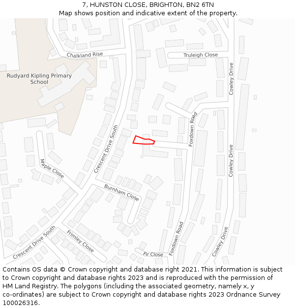 7, HUNSTON CLOSE, BRIGHTON, BN2 6TN: Location map and indicative extent of plot