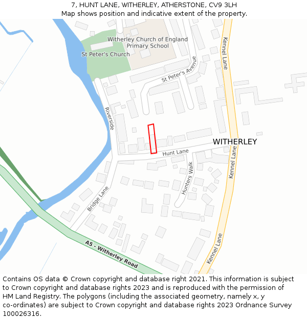 7, HUNT LANE, WITHERLEY, ATHERSTONE, CV9 3LH: Location map and indicative extent of plot