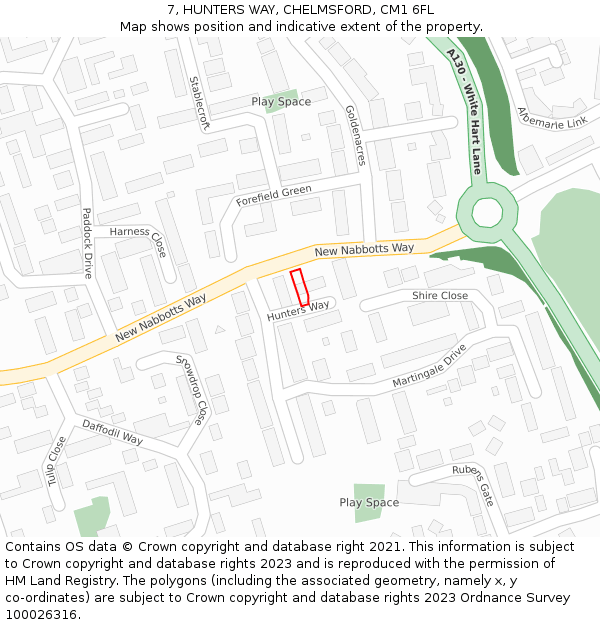7, HUNTERS WAY, CHELMSFORD, CM1 6FL: Location map and indicative extent of plot