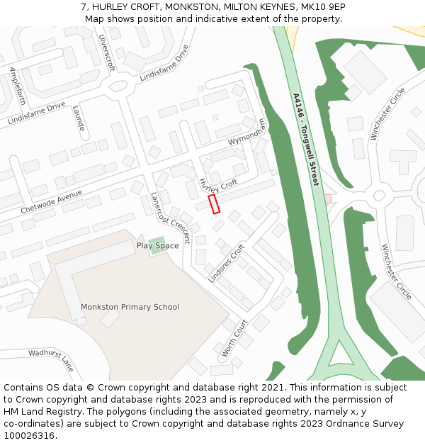 7, HURLEY CROFT, MONKSTON, MILTON KEYNES, MK10 9EP: Location map and indicative extent of plot
