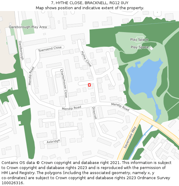 7, HYTHE CLOSE, BRACKNELL, RG12 0UY: Location map and indicative extent of plot