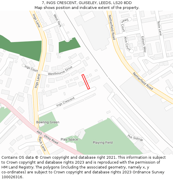 7, INGS CRESCENT, GUISELEY, LEEDS, LS20 8DD: Location map and indicative extent of plot