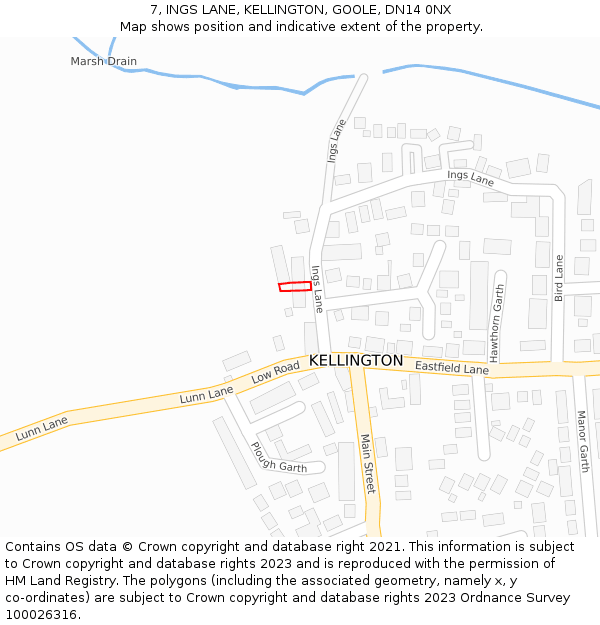 7, INGS LANE, KELLINGTON, GOOLE, DN14 0NX: Location map and indicative extent of plot