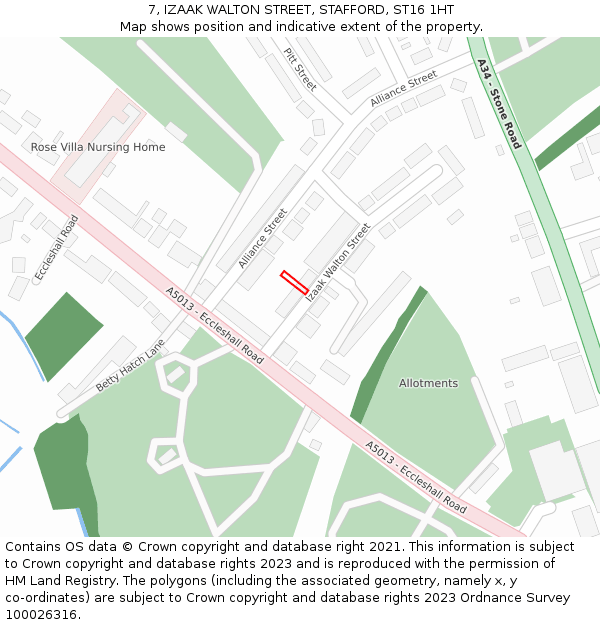 7, IZAAK WALTON STREET, STAFFORD, ST16 1HT: Location map and indicative extent of plot