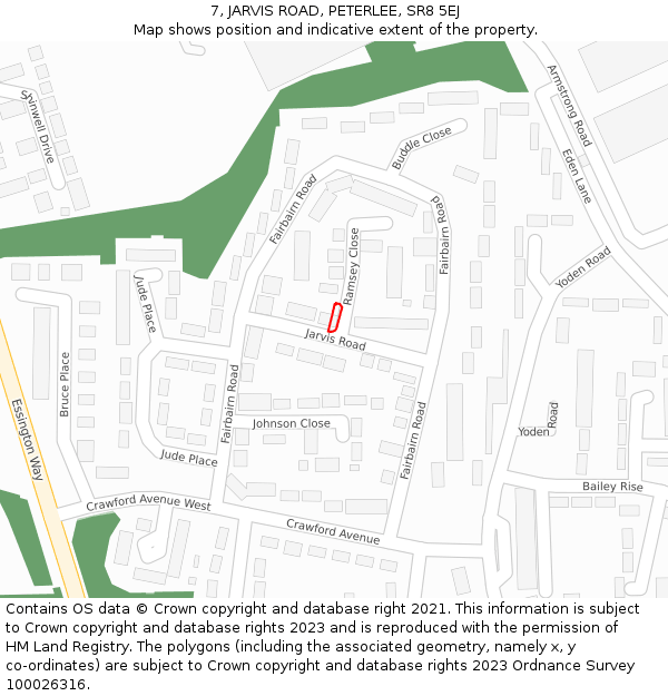 7, JARVIS ROAD, PETERLEE, SR8 5EJ: Location map and indicative extent of plot
