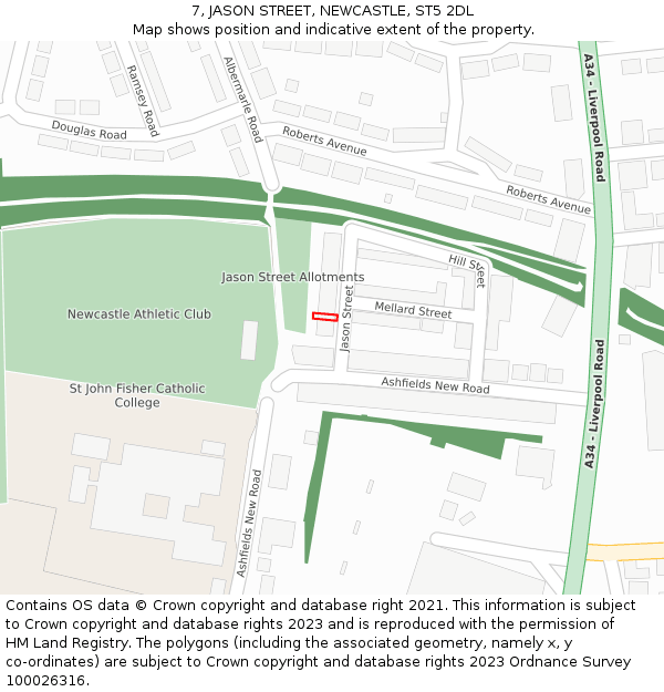 7, JASON STREET, NEWCASTLE, ST5 2DL: Location map and indicative extent of plot