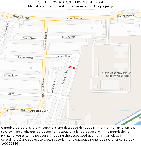 7, JEFFERSON ROAD, SHEERNESS, ME12 2PU: Location map and indicative extent of plot