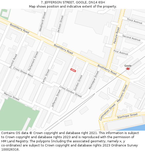 7, JEFFERSON STREET, GOOLE, DN14 6SH: Location map and indicative extent of plot