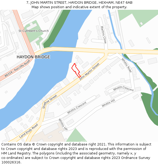 7, JOHN MARTIN STREET, HAYDON BRIDGE, HEXHAM, NE47 6AB: Location map and indicative extent of plot