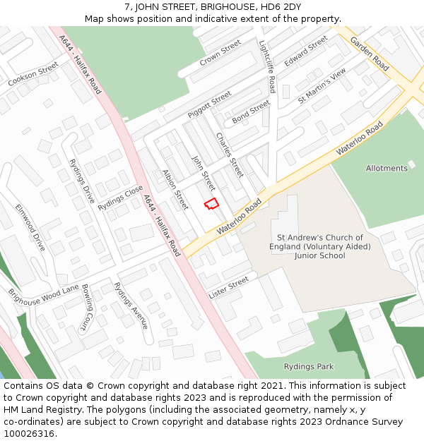 7, JOHN STREET, BRIGHOUSE, HD6 2DY: Location map and indicative extent of plot