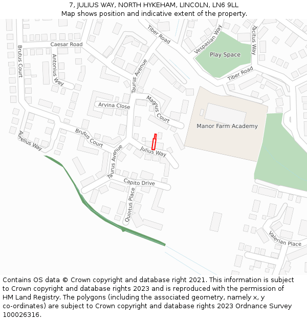 7, JULIUS WAY, NORTH HYKEHAM, LINCOLN, LN6 9LL: Location map and indicative extent of plot