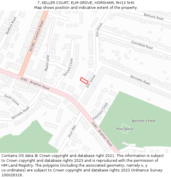 7, KELLER COURT, ELM GROVE, HORSHAM, RH13 5HX: Location map and indicative extent of plot
