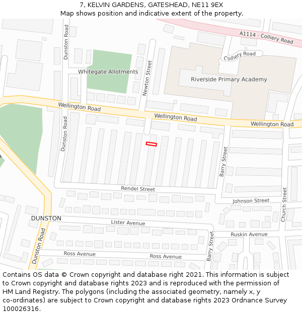 7, KELVIN GARDENS, GATESHEAD, NE11 9EX: Location map and indicative extent of plot