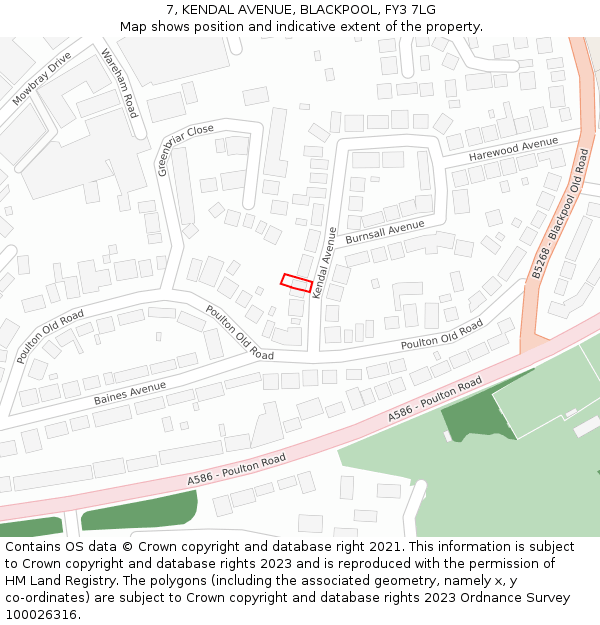 7, KENDAL AVENUE, BLACKPOOL, FY3 7LG: Location map and indicative extent of plot
