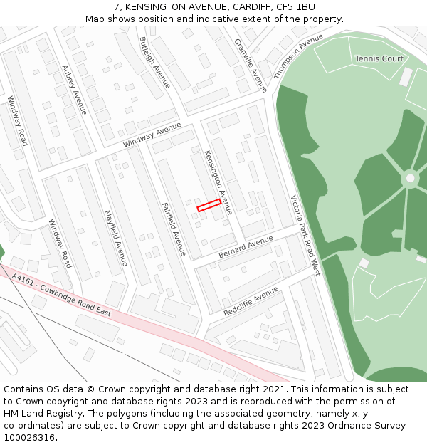 7, KENSINGTON AVENUE, CARDIFF, CF5 1BU: Location map and indicative extent of plot