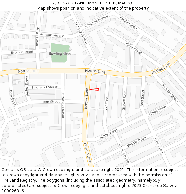 7, KENYON LANE, MANCHESTER, M40 9JG: Location map and indicative extent of plot