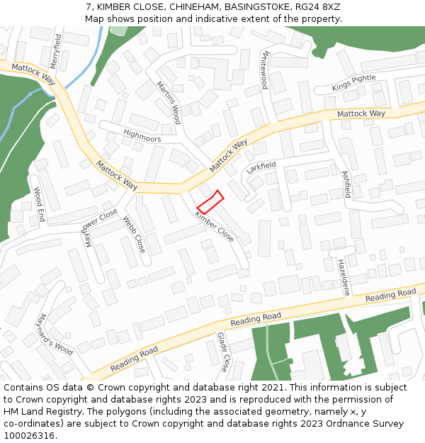 7, KIMBER CLOSE, CHINEHAM, BASINGSTOKE, RG24 8XZ: Location map and indicative extent of plot