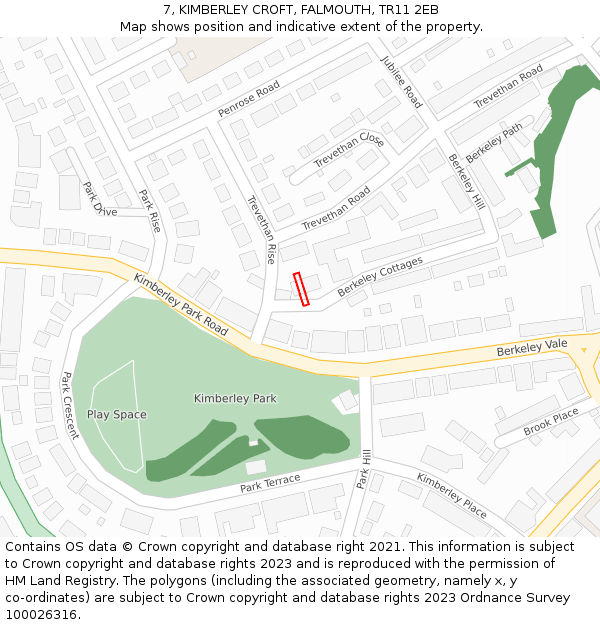 7, KIMBERLEY CROFT, FALMOUTH, TR11 2EB: Location map and indicative extent of plot