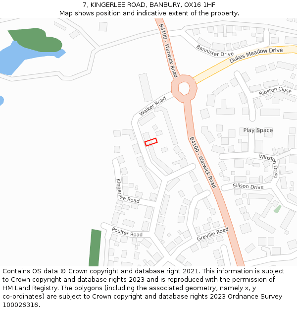 7, KINGERLEE ROAD, BANBURY, OX16 1HF: Location map and indicative extent of plot